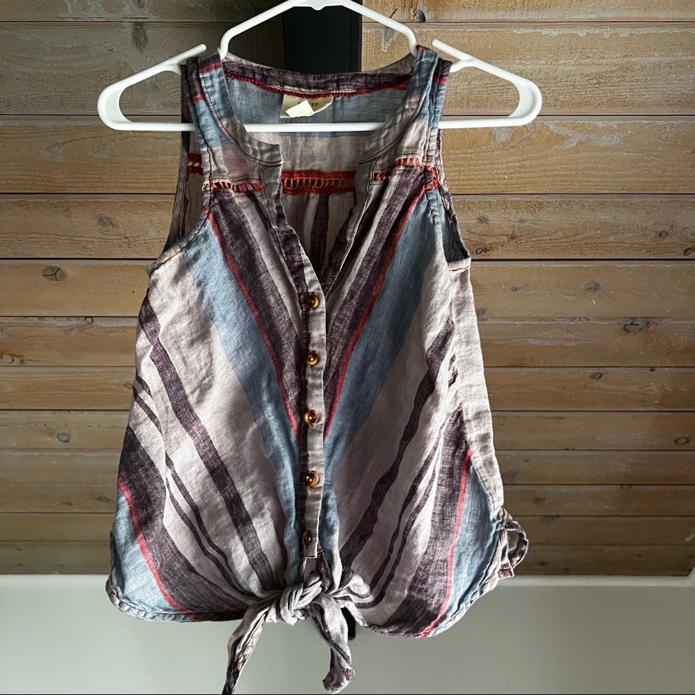 Anthropologie Tie Front Linen Tank